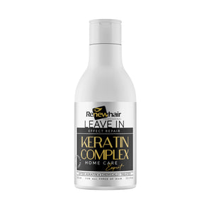 A bottle of Renew Hair Leave In Keratin Complex Home Care on a plain white background.
