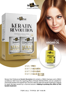 Keratin Revolution Shampoo & Conditioner Duo – 2 × 300ml + Free 7ml Argan Oil